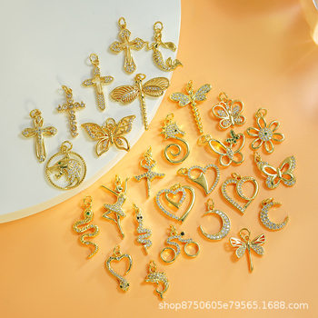 Factory Direct copper micro-inlaid cross butterfly Dragonfly Love series pendant DIY necklace jewelry accessories