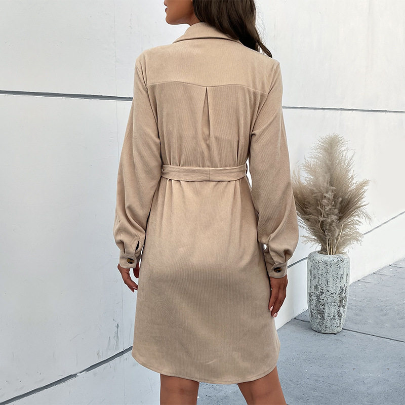 Long Sleeve Corduroy Shirt Dress Solid Color Autumn Style Casual Wear Wholesale Available factory direct