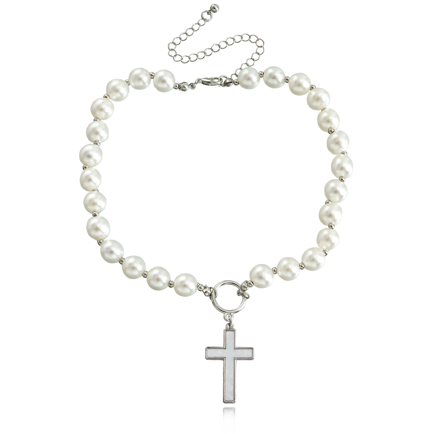 欧美跨境饰品 朋克锁骨链小众设计贝母项链女 潮流合金毛衣链项饰