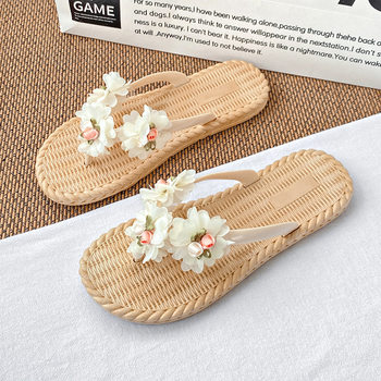 Flower Sandals and Slippers Women's Summer Outer Wear Flat Wet Seaside Flip-Flops with Skirt Bohemian Beach Shoes