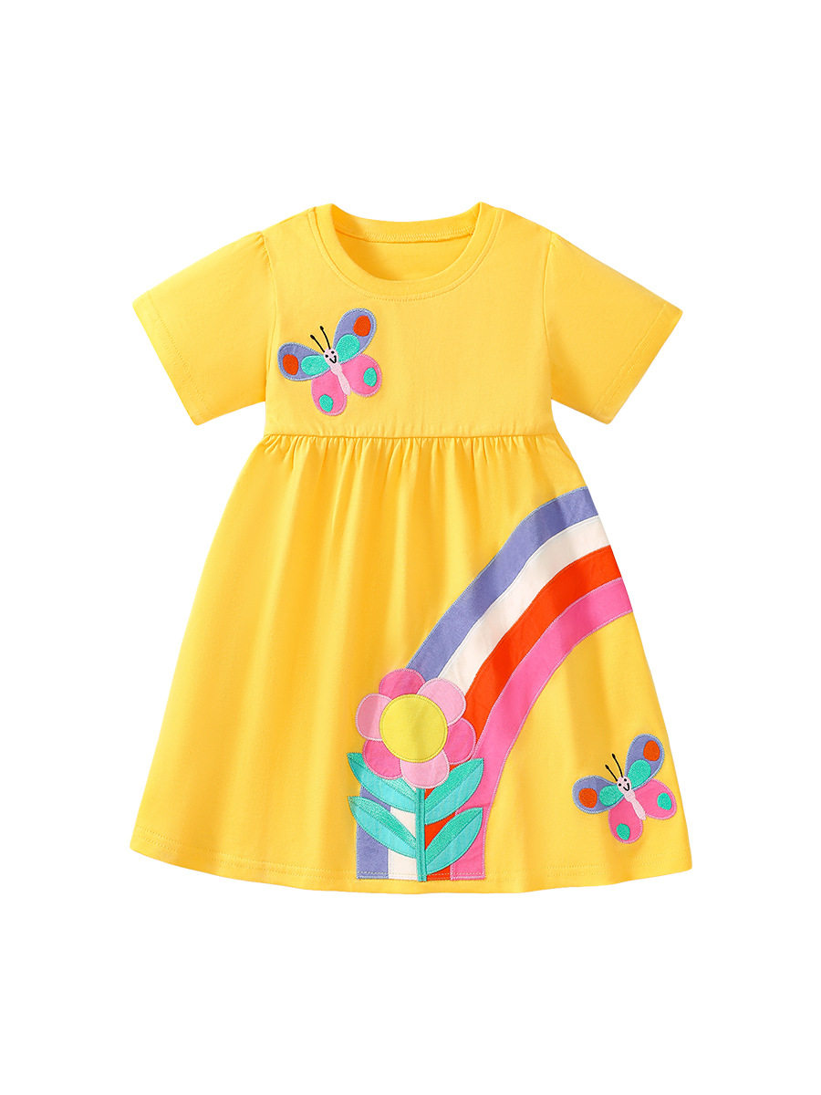 New Summer Pastoral Style Kids' Princess Dress, Cotton Short-sleeve Girls' Dress