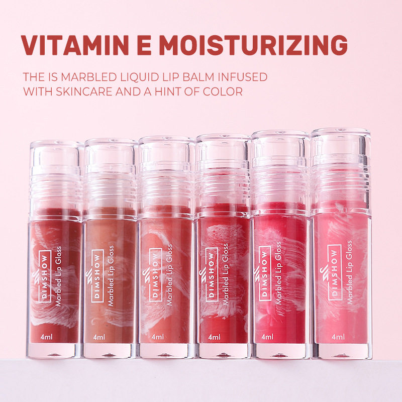 Cross-border Amazon Explosions Marble Mirror Lip Glaze Texture Essence Curing Lip Film Honey Easy to Color Lip Gloss