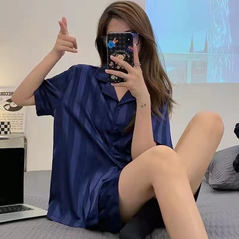 ins网红花边长袖简约黑春秋季长袖长裤开衫睡衣女甜美宽松家居服