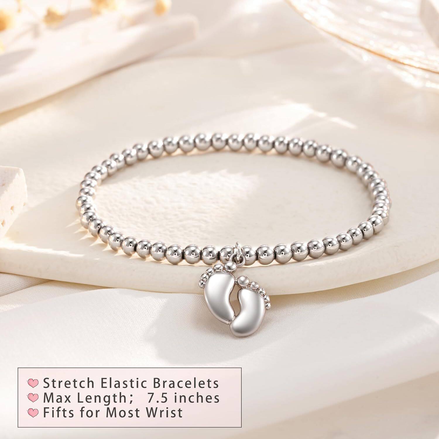 Cross-border Cute Footprint Pendant Bracelet Stainless Steel Round Bead Foot Hand String Bracelet Pregnant Women's Foot Necklace Bracelet