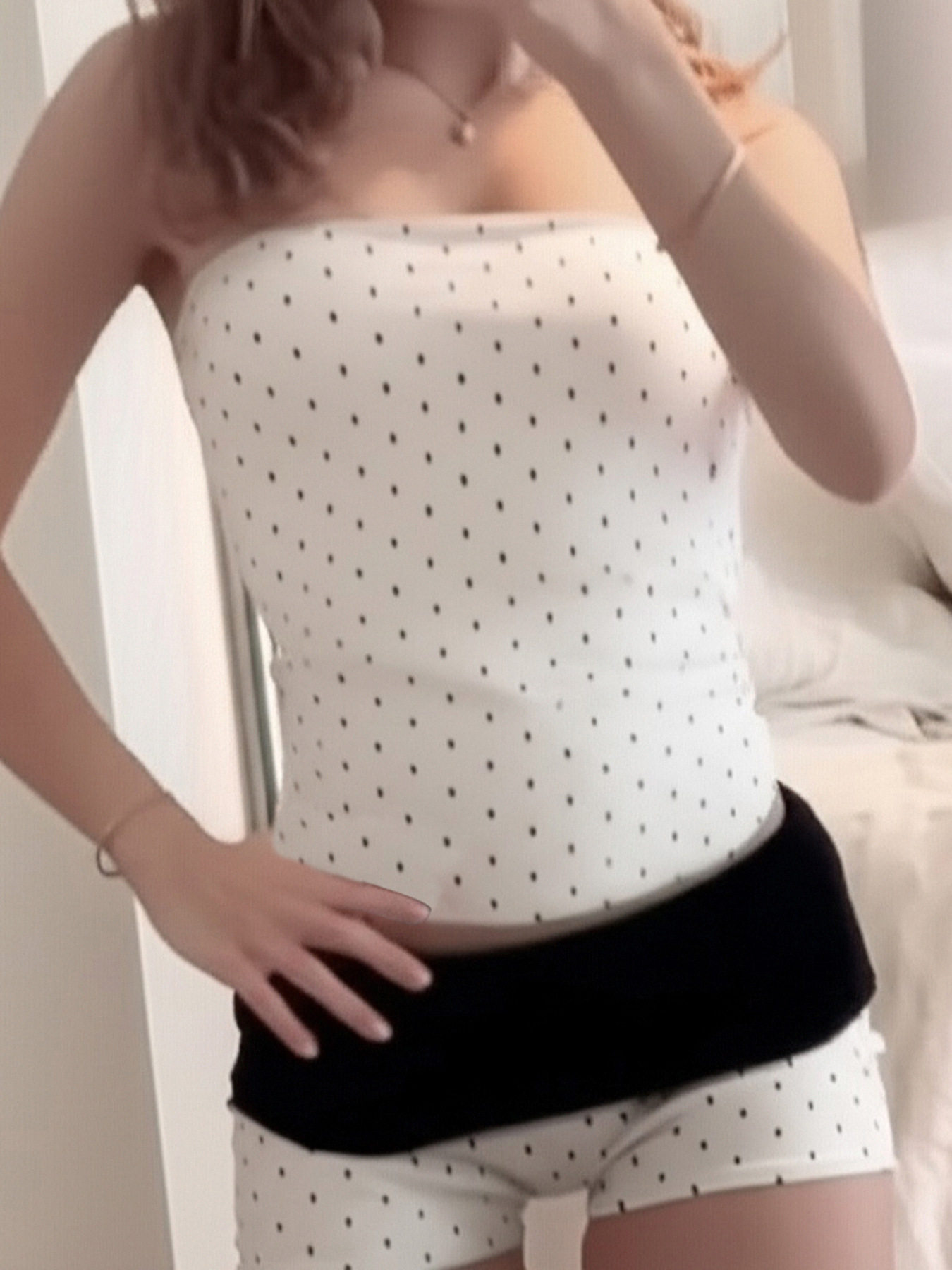 American Street Style Polka Dot Print Stitching Contrasting Color Chest-Wrapped Shorts Two-Piece Hot Girl Slimming Casual Sports Suit