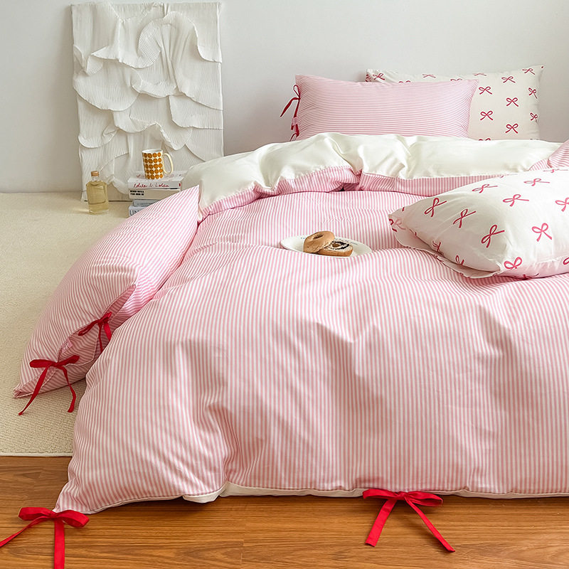 Wholesale ins Korean style simple mix and match striped cotton four-piece set Nordic style cotton strap bow 4-piece set