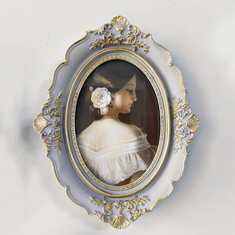 European Retro Accessible Luxury Oval Decorative Picture Frame Embossed Resin Photo Frame Entrance Photo Wall Living Room Photo Frame Ready Stock