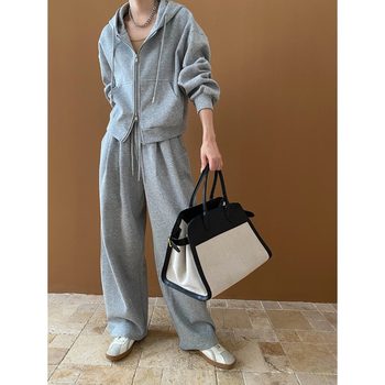 Sinan Casual and Relaxed Double Zipper Fashionable Hooded Sweatshirt + Wide-Leg Casual Pants Sports Suit Sn6282