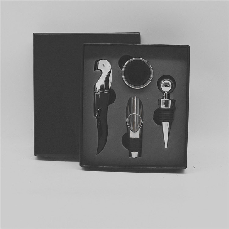 Red Wine Bottle Opener Set Wine Gift Box Four-piece Set Stainless Steel Vacuum Plug Pour Gift Box Spot Supply