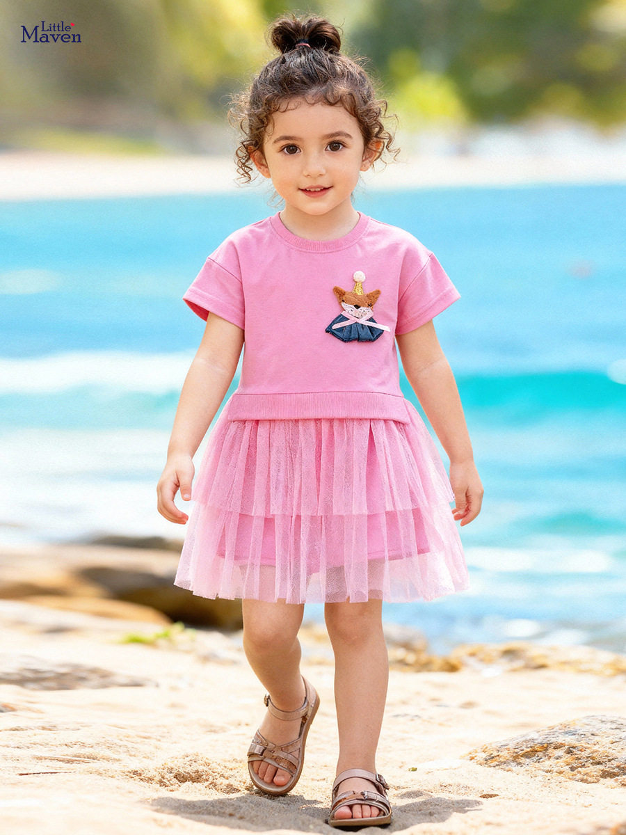 Girls' Summer Short-Sleeve Mesh Dress, Style Kids' Dress
