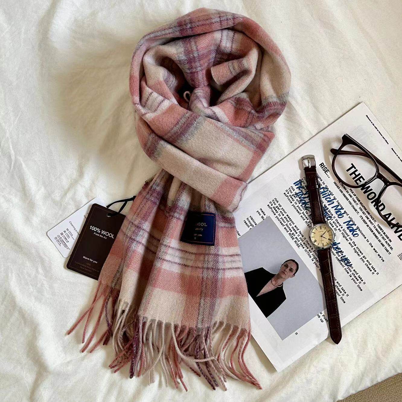 Australian Wool British All-match Plaid Scarf Women's Winter Men's Couple's Cashmere Warm Double-sided Scarf
