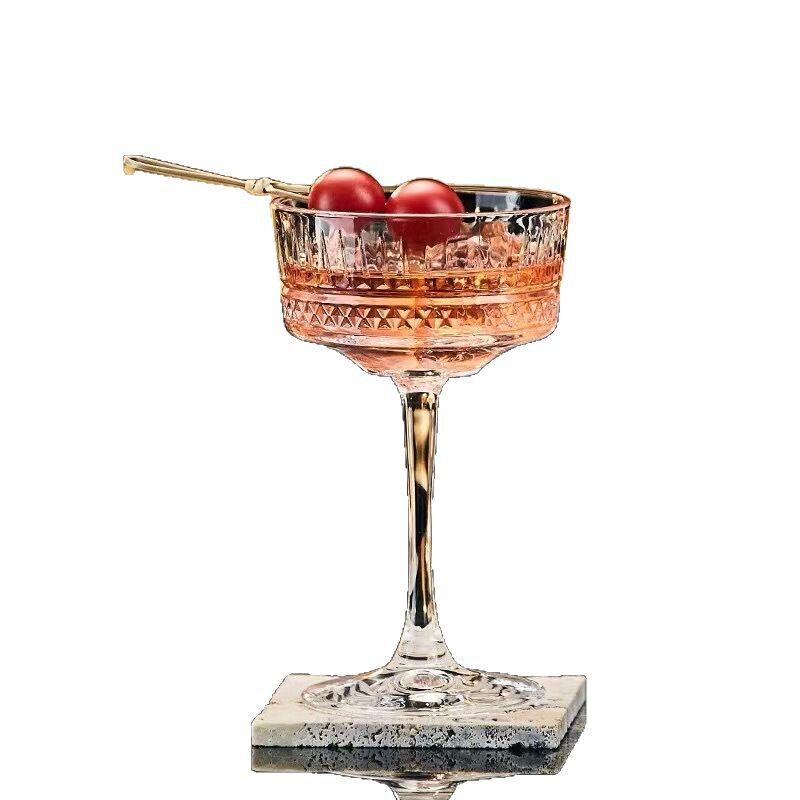 DEL Tall Cocktail Glass Palace Carved Bartender Glass Classical Martini Glass Wide-mouth Champagne Glass Red Wine Glass