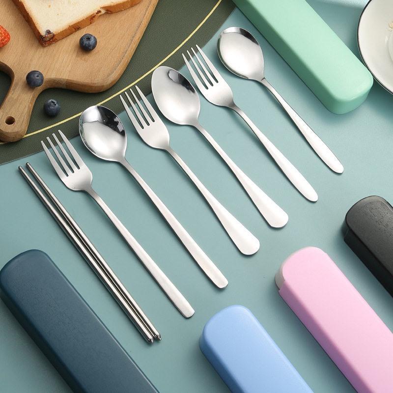Portable stainless steel tableware three-piece fork spoon chopsticks student set company order tableware