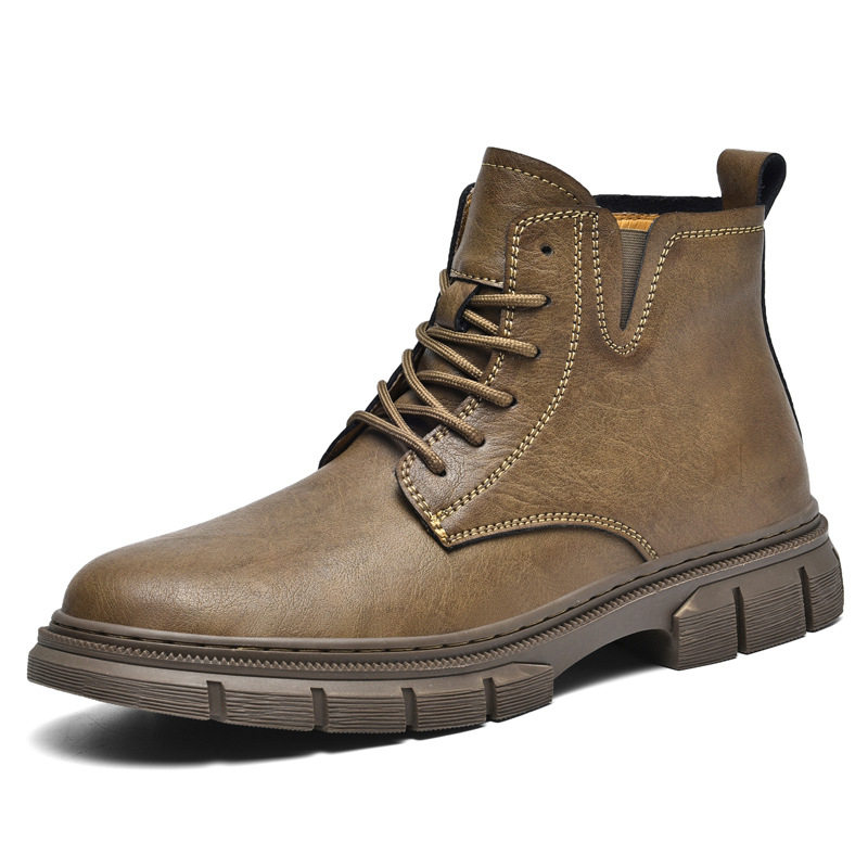 Giày Boot Martin Nam Cổ Cao Da Mờ Chiều Cao Đế Khoảng 3cm Màu Đen, Nâu