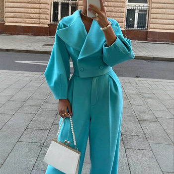 2025 European and American Cross-Border Autumn and Winter New Pure Color Lapel Woolen Tops Casual Pants Fashionable Elegant Commuter Suit