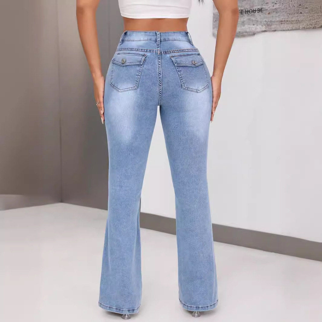 High Waisted Womens Casual Straight Leg Jeans Slim Fit High Stretch Comfortable Fabric Perfect for Everyday Wear
