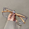 New Asymmetrical Tr90 Anti-Blue Light Glasses Korean Style Retro Wood Grain Leg Square Frame Can Be Equipped with Prescription Plain Glasses Frame