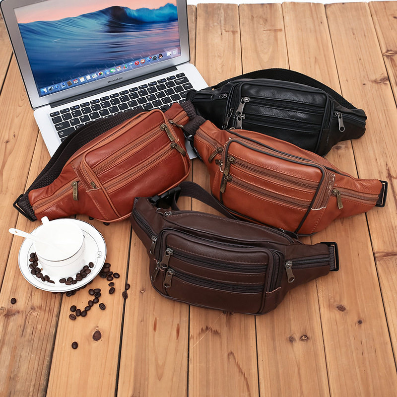 Men's Waist Bag New Top Leather Business Coin Purse Cowhide Waist Bag Large Capacity Yoga Sports Bag Waist Bag