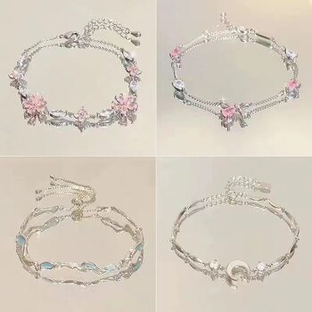 Amazon's Popular Pink Zircon Cherry Blossom Star and Moon Bow Bracelet for Women Ins Niche Accessible Luxury Elegant and High-End Sense