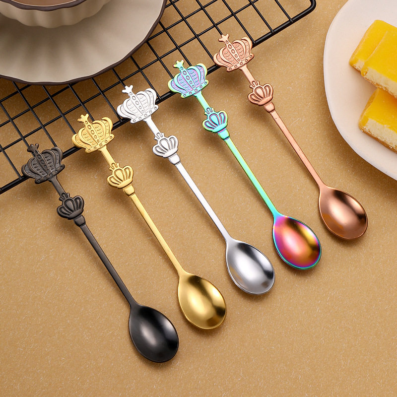 Creative Double Crown stainless steel spoon wholesale High-looking gift coffee spoon titanium-plated light luxury palace style soup spoon