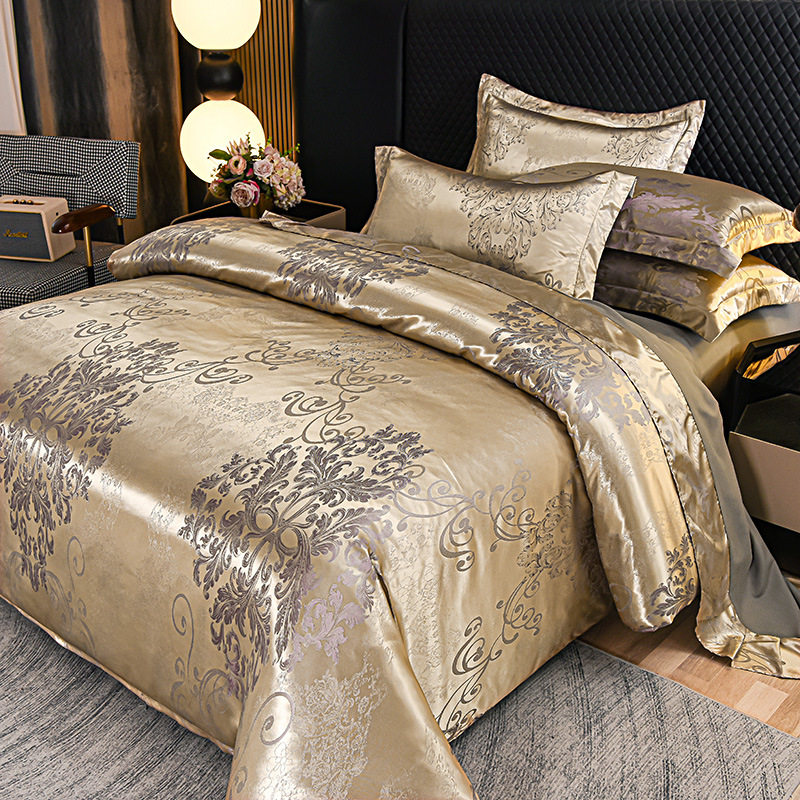 Cross-Border Direct Supply of European Satin Jacquard Four-Piece Set of Four-Season Light Luxury Bedding Supplies Aliexpress Supports Dropshipping