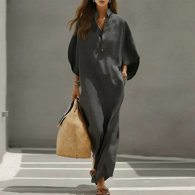 Elegant French Style Maxi Dress Solid Color Fashionable Summer Collection Perfect for Casual or Formal Occasions