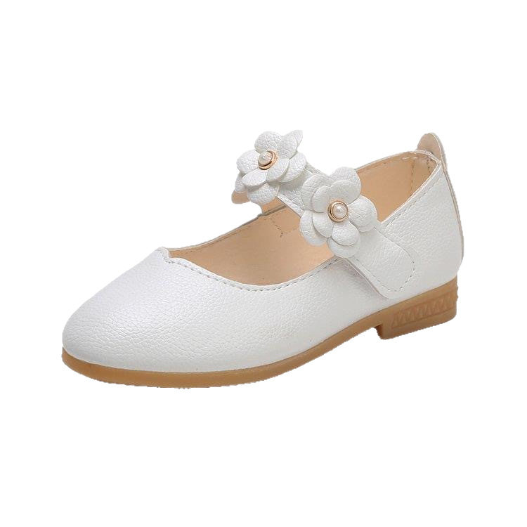 Girls' Black Leather Shoes, Children's Performance Shoes, White Student Flats, Ceremonial Flower Girl School Shoes, Rubber Sole