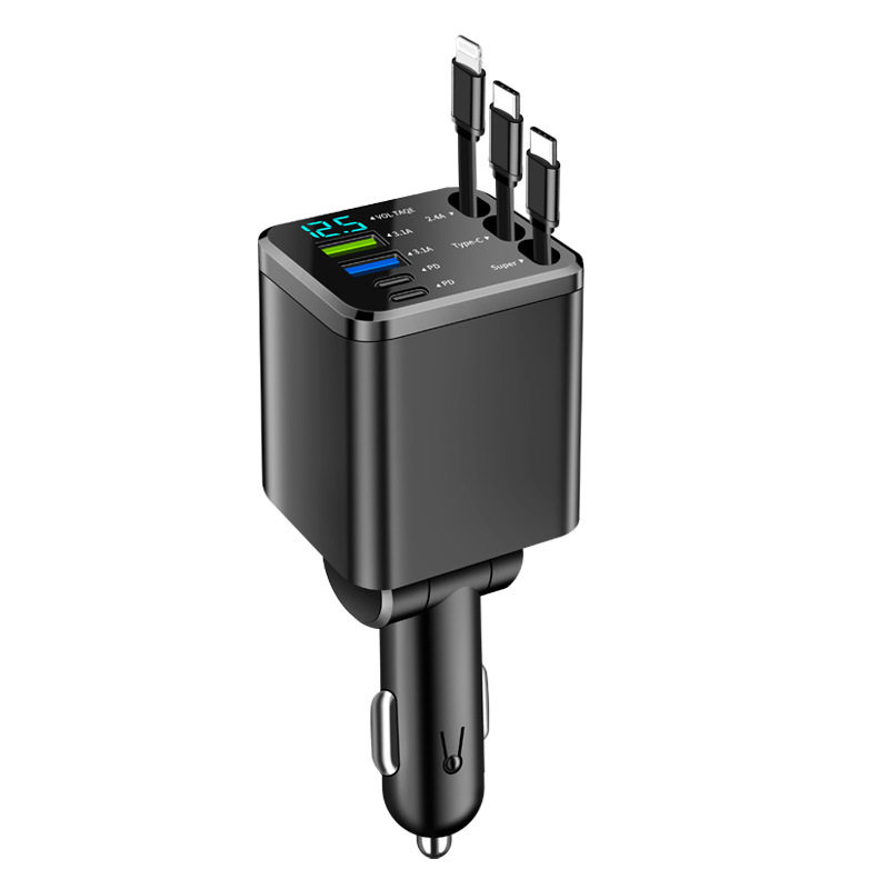 New Cross-Border Car-Mounted Huawei Multi-Head Mobile Phone Charger Seven-In-One Retractable Cable Multi-Functional High-End Car Charger Hot Model