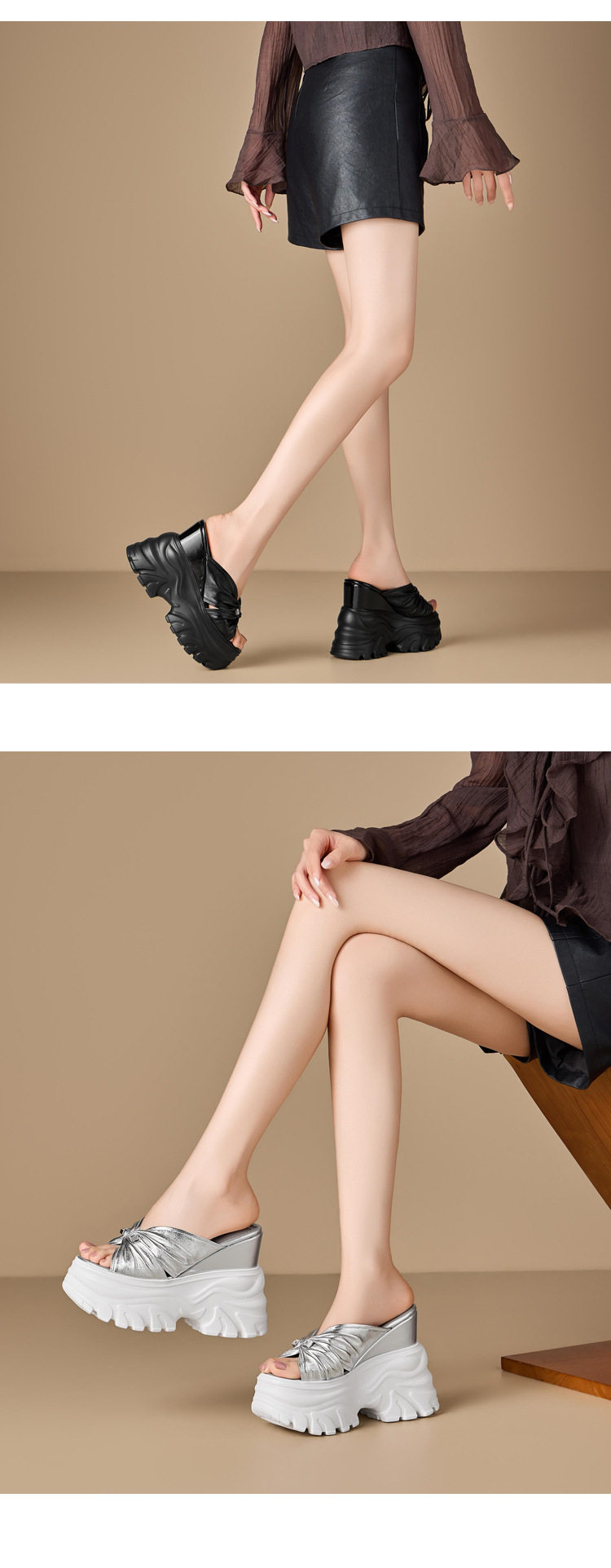 Dép sandal nữ quai chữ V đế xuồng cao gót 14 cm, chất liệu da cừu, phong cách thời trang — [Bạc], [Vàng], [Đen] chi tiết 5