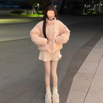 Trendy Autumn and Winter Sweet Bow Lace Trim Cotton Jacket and Irregular Slim Pleated Skirt Two-Piece Set