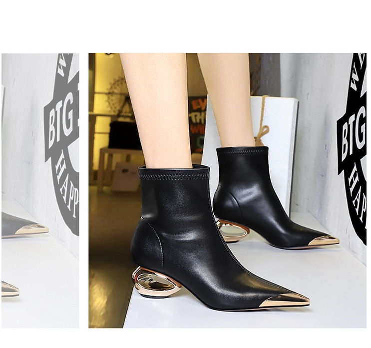 Boot nữ cổ thấp mũi nhọn gót kim loại rỗng phong cách dự tiệc — Màu bạc, Màu vàng