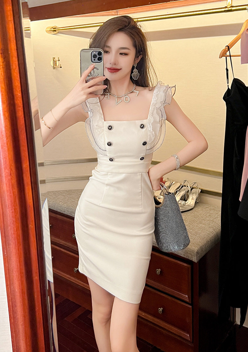 Đầm trắng mùa hè cổ vuông dáng chữ A cho thiếu nữ — [Trắng] chi tiết 3