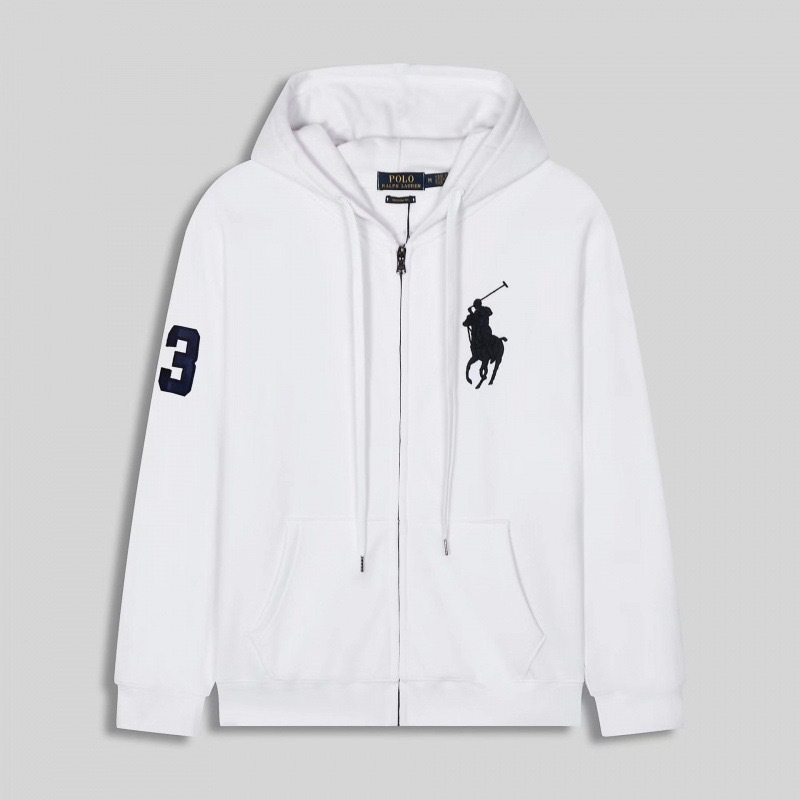 Cross-Border Men's Zip-Up Sweatshirt, Men's Fleece-Lined Winter Hoodie, Heavyweight Trendy Brand Pony Logo Embroidered Cardigan Sweatshirt Jacket