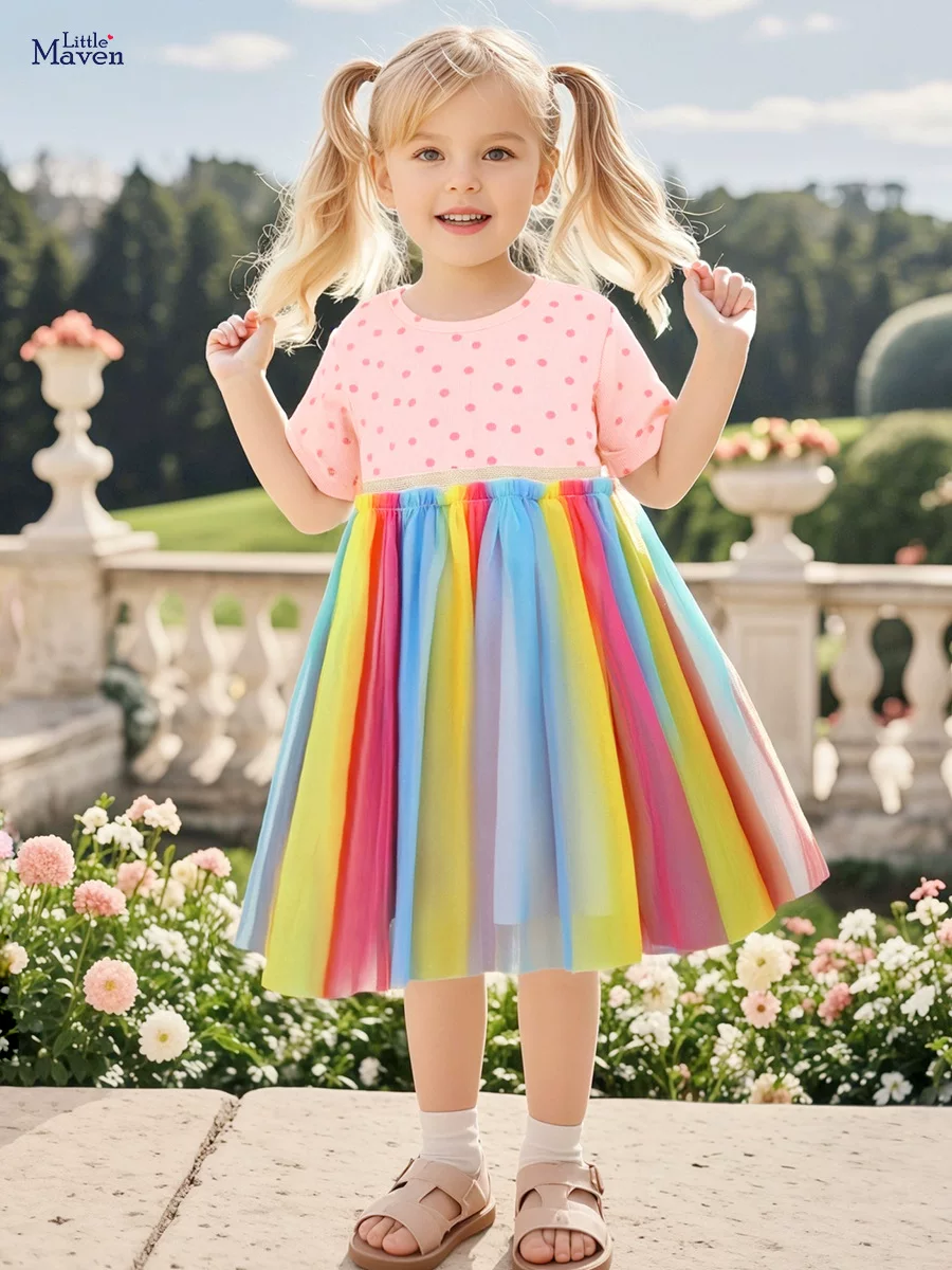 Girls' New Summer Mesh Dress, Style Toddler & Little Kid Short-Sleeve Dress