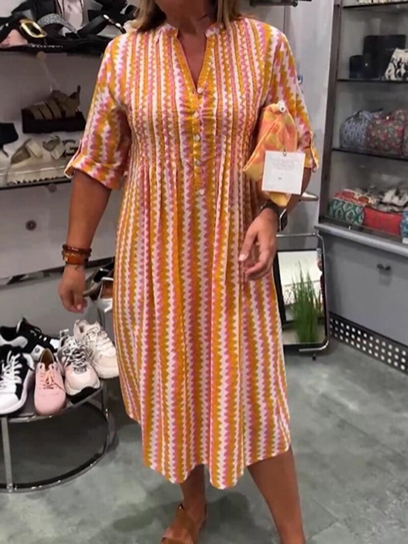 Casual Loose Fit Floral Print V Neck Dress Summer Collection Stylish Womens Apparel Wholesale Available