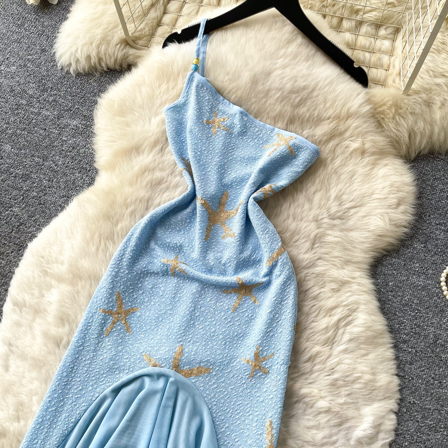 Summer Vacation Asymmetrical One Shoulder Dress Blue Gradient Mermaid Hem Lightweight Fabric Elegant Evening Wear