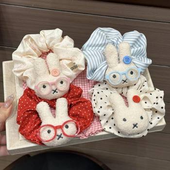 Cute Polka Dot Glasses-Wearing Rabbit Hair Tie Scrunchie Girly Ponytail Bun 2025 Elastic Band