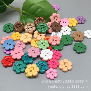 Colorful Six-Leaf Flower Buttons, Cute Clothes Cardigan Two-Eye Plum Blossom Buttons, Spray-Painted Colorful High-End Cartoon Buttons