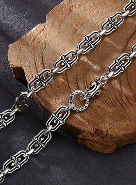 小众银饰男士s925纯银项链复古回形针项链复古男女同款情侣饰品