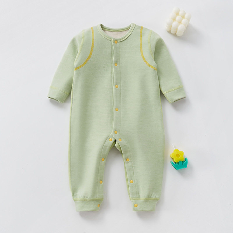 Baby de velvet mid-open jumpsuit autumn clothes Spring and Autumn Winter pajamas baby long-sleeved romper bottoming jumpsuit warm