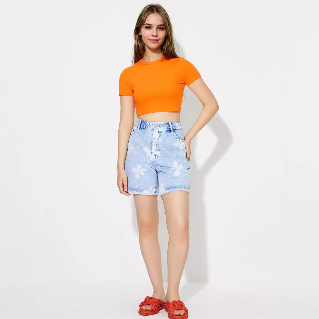 Loose Fit Floral Print Denim Shorts Womens Casual Summer Wear Stylish and Comfortable Wholesale Available