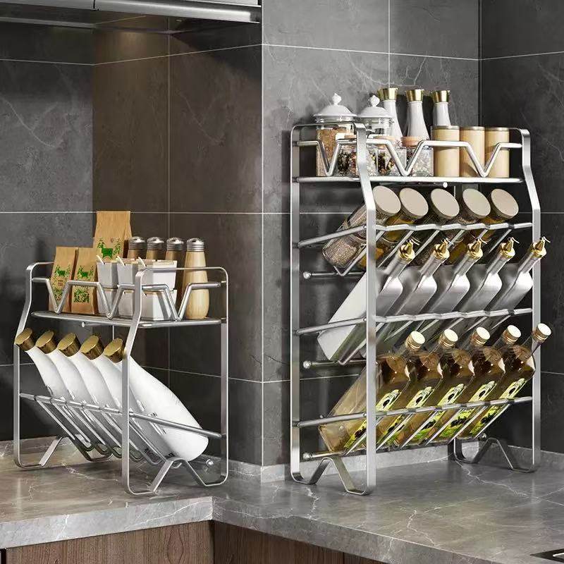 Stainless Steel Kitchen Storage Rack Spice Rack Kitchen Storage Rack Multi-Functional Pot Rack Multi-Layer Spice Rack