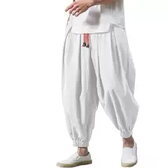 Foreign Trade Summer New Men's Bloomers Loose Cotton and Linen Ankle Pants Men's Wide Leg Pants Harlan Footless Pants
