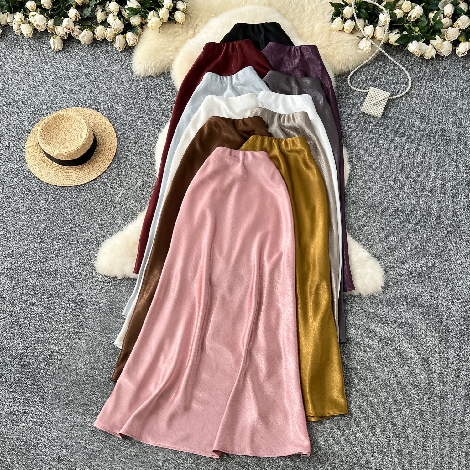 High Waist Satin Midi Skirt for Women A Line Silhouette Elegant Fit Flare Design Perfect for Spring and Summer Wholesale