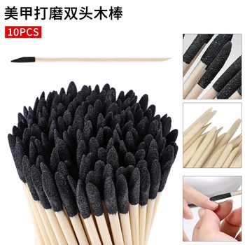 Cross-Border Popular Nail Polishing Double-Headed Black Gauze Sandblasting Orange Wood Stick Double-Head Engraving and Polishing Nail Surface Cleaning Wood Stick Tool