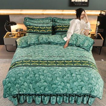 Milk Velvet Four-Piece Winter Set, Thickened Coral Velvet Three-Piece Set, New Double-Sided Flannel Duvet Cover Bedding