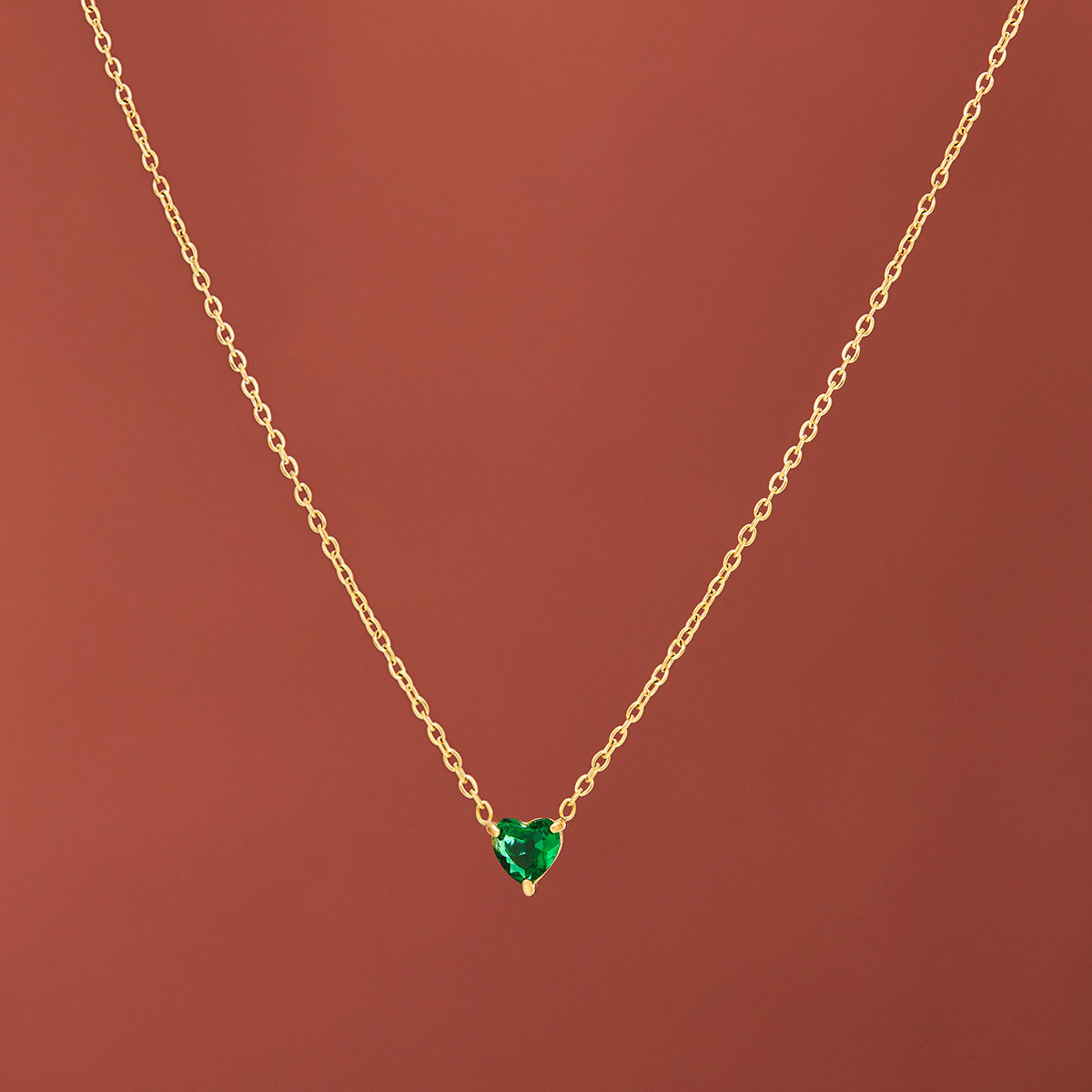 European and American Cross-border Heart-shaped Pendant 12 Birthstone Necklace Colorful Square Crystal Zircon Fashion Women's Titanium Steel Plated 18K Gold