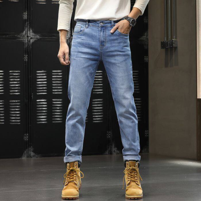Quần Jean Cotton Co Giãn Cao Cấp Dáng Suông Màu Xanh, Đen