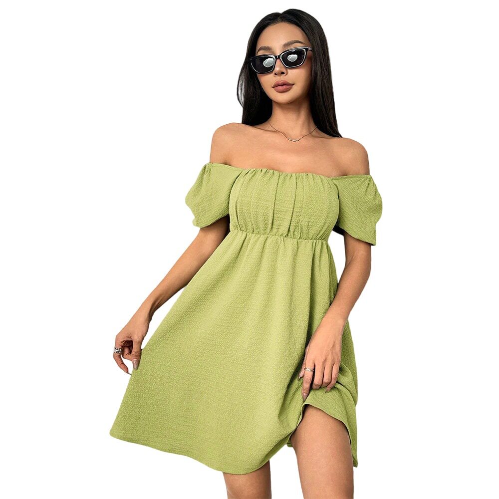 Elegant Summer Dress Sexy Square Neck Puff Sleeves Fitted Waist Perfect for Parties and Casual Outings Wholesale
