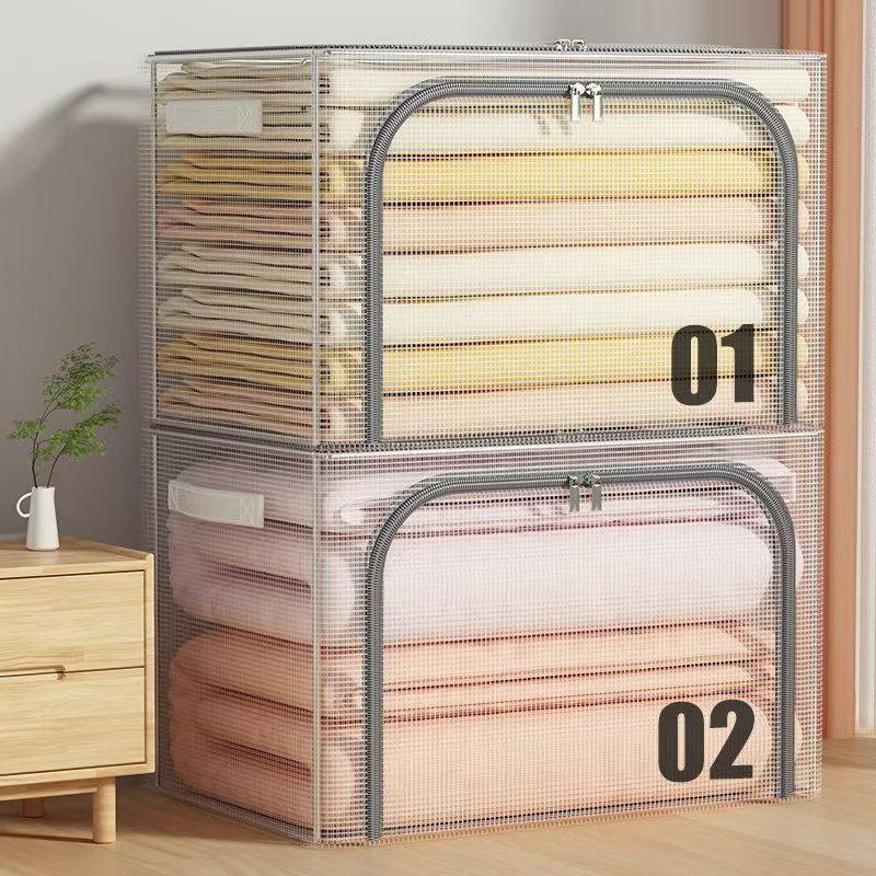 Transparent Waterproof Clothing Storage Box, Large-Capacity Household Clothing Organizer, Dormitory Wardrobe Foldable Quilt Storage Box